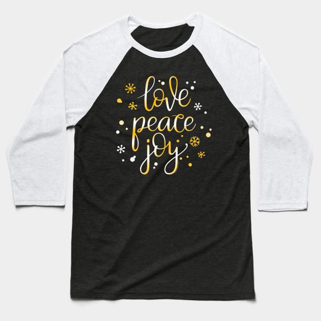 Pretty Holiday Love Peace and Joy Christmas Baseball T-Shirt by Dibble Dabble Designs